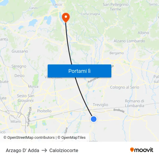 Arzago D' Adda to Calolziocorte map