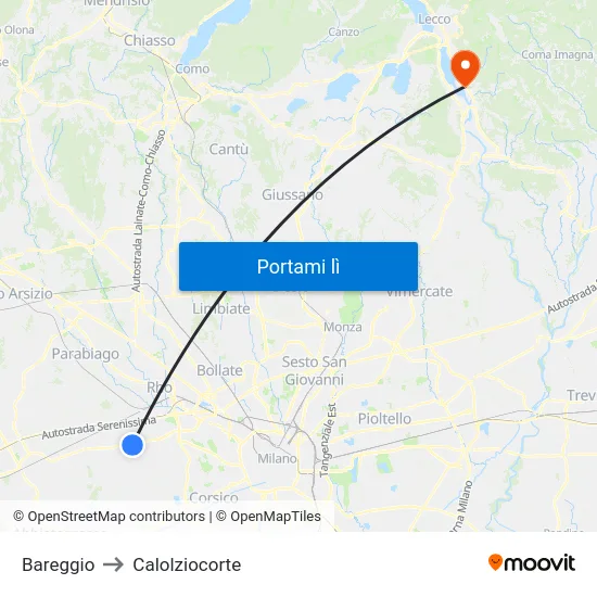 Bareggio to Calolziocorte map