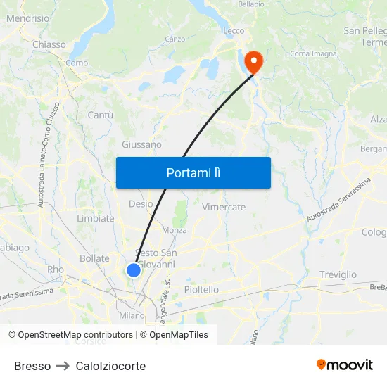 Bresso to Calolziocorte map