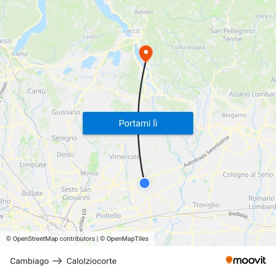 Cambiago to Calolziocorte map