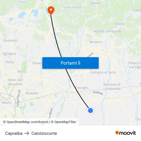 Capralba to Calolziocorte map