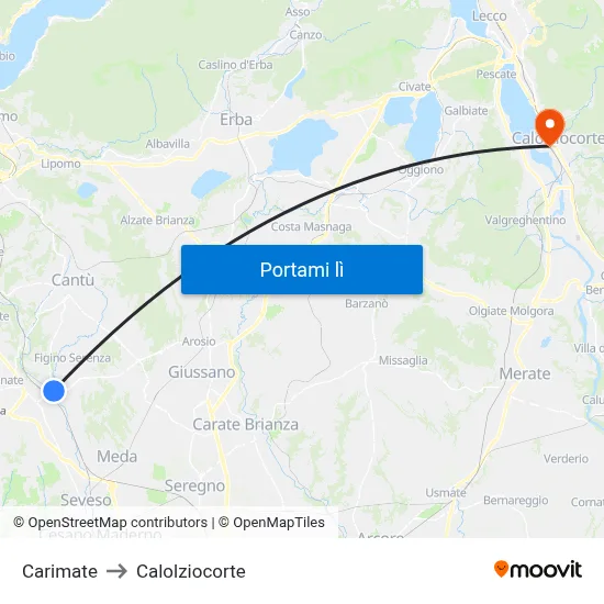 Carimate to Calolziocorte map