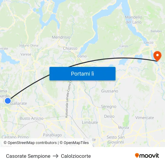 Casorate Sempione to Calolziocorte map