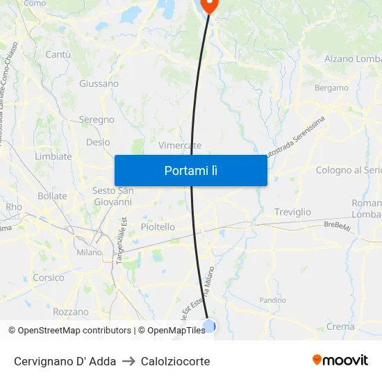 Cervignano D' Adda to Calolziocorte map