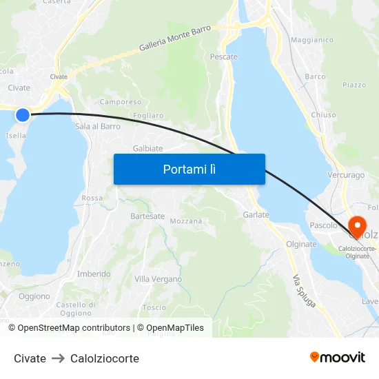 Civate to Calolziocorte map
