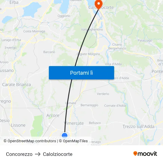 Concorezzo to Calolziocorte map