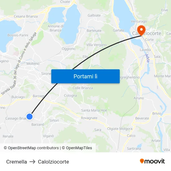 Cremella to Calolziocorte map