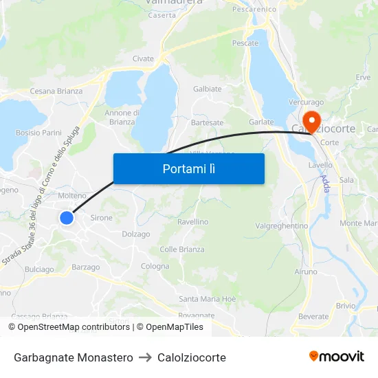 Garbagnate Monastero to Calolziocorte map