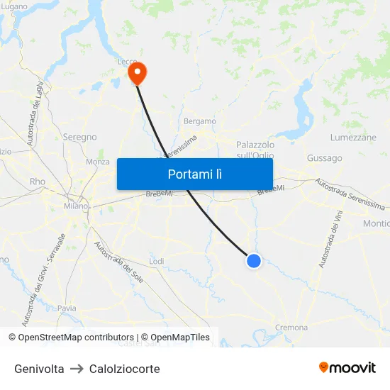 Genivolta to Calolziocorte map