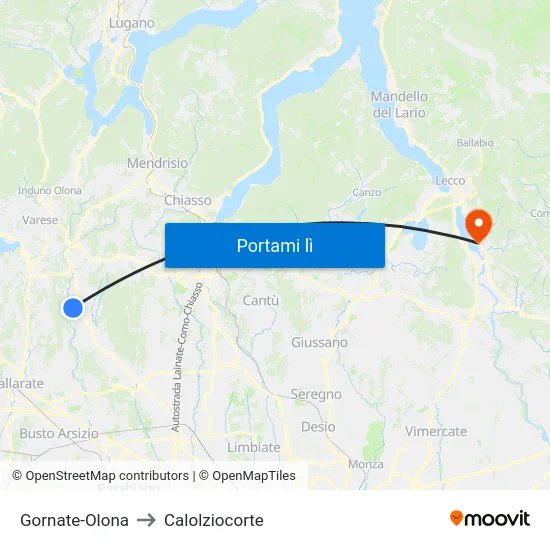 Gornate-Olona to Calolziocorte map