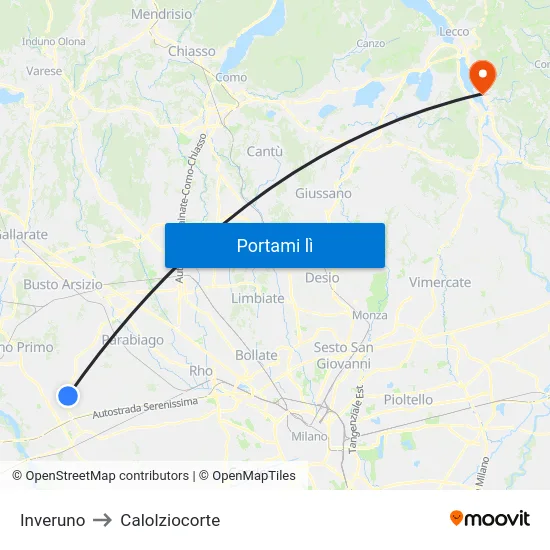 Inveruno to Calolziocorte map
