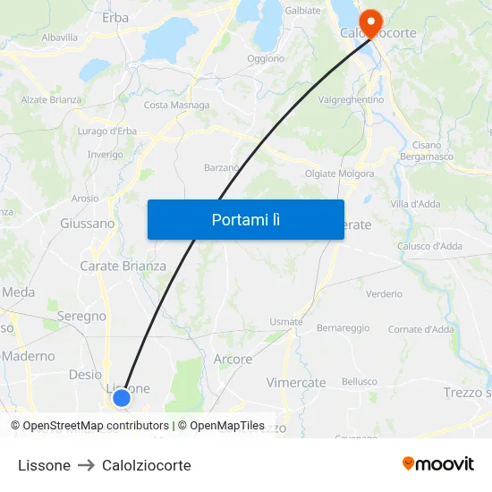 Lissone to Calolziocorte map