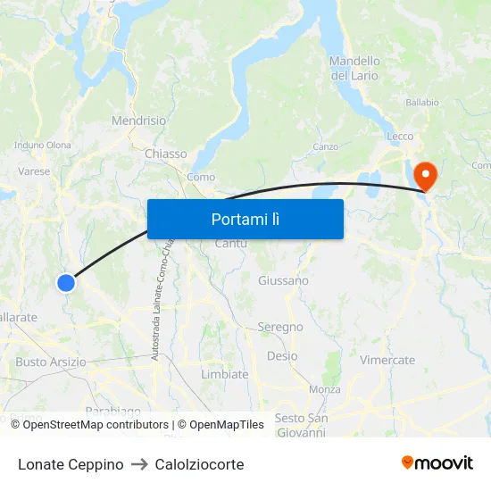 Lonate Ceppino to Calolziocorte map