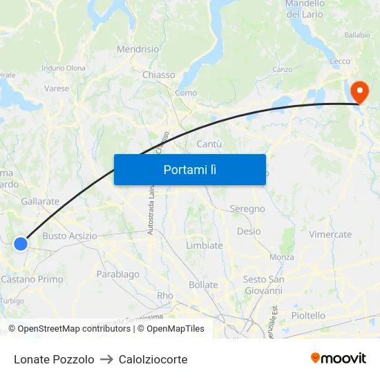 Lonate Pozzolo to Calolziocorte map