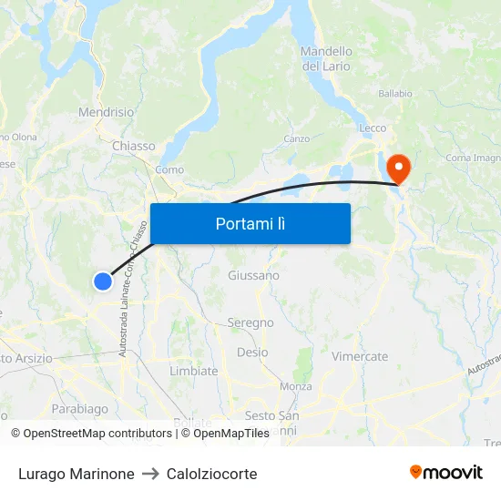 Lurago Marinone to Calolziocorte map