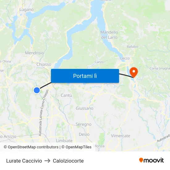 Lurate Caccivio to Calolziocorte map