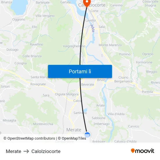 Merate to Calolziocorte map