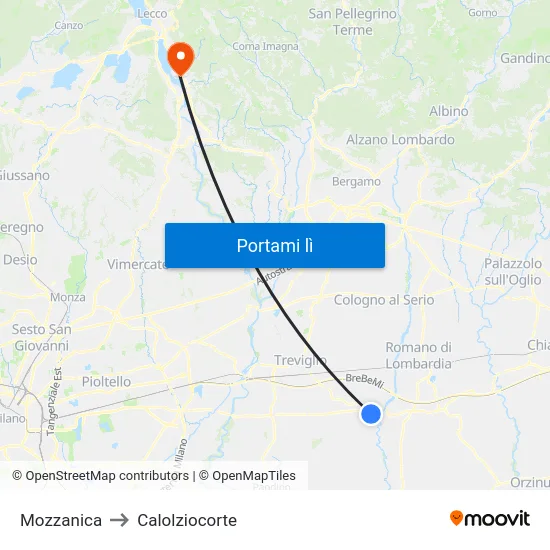 Mozzanica to Calolziocorte map