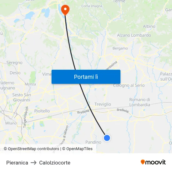 Pieranica to Calolziocorte map