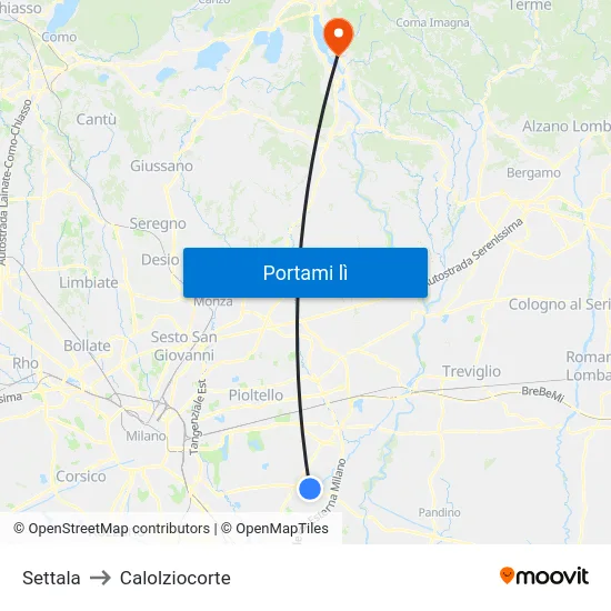 Settala to Calolziocorte map