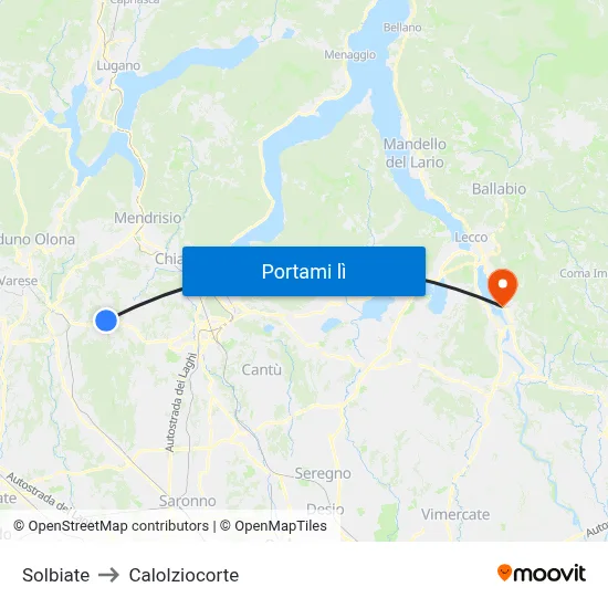 Solbiate to Calolziocorte map
