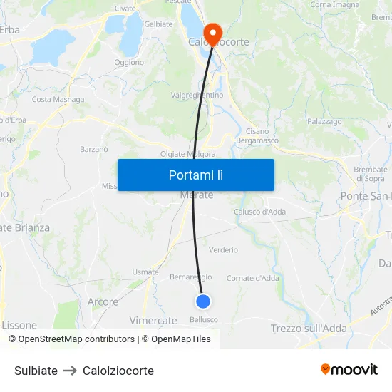 Sulbiate to Calolziocorte map