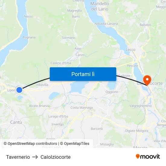 Tavernerio to Calolziocorte map