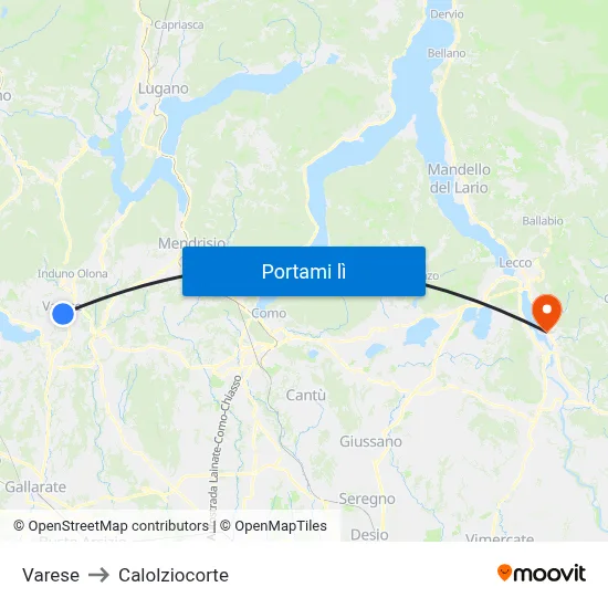 Varese to Calolziocorte map