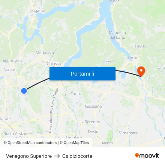 Venegono Superiore to Calolziocorte map