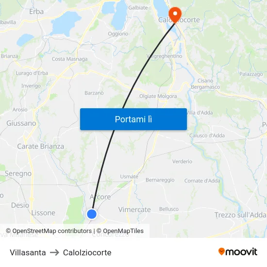 Villasanta to Calolziocorte map