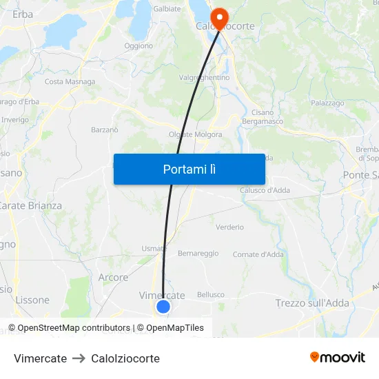 Vimercate to Calolziocorte map
