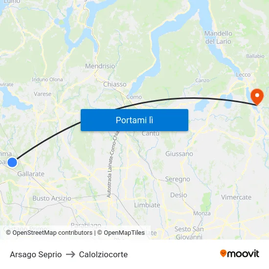 Arsago Seprio to Calolziocorte map