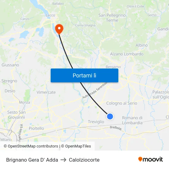 Brignano Gera D' Adda to Calolziocorte map