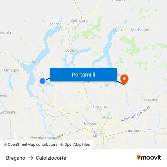 Bregano to Calolziocorte map