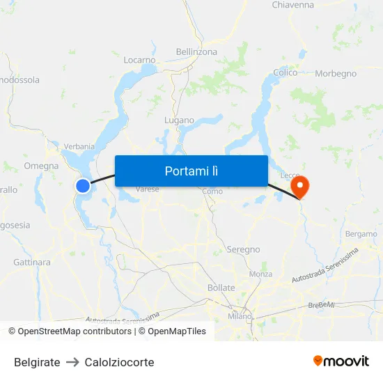 Belgirate to Calolziocorte map