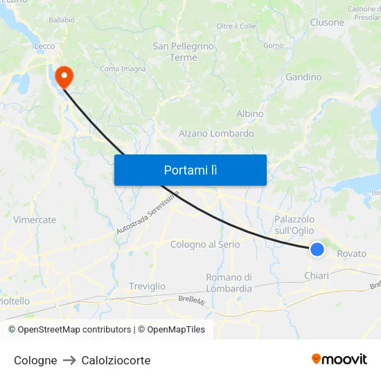 Cologne to Calolziocorte map