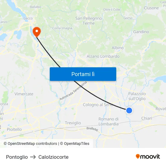 Pontoglio to Calolziocorte map