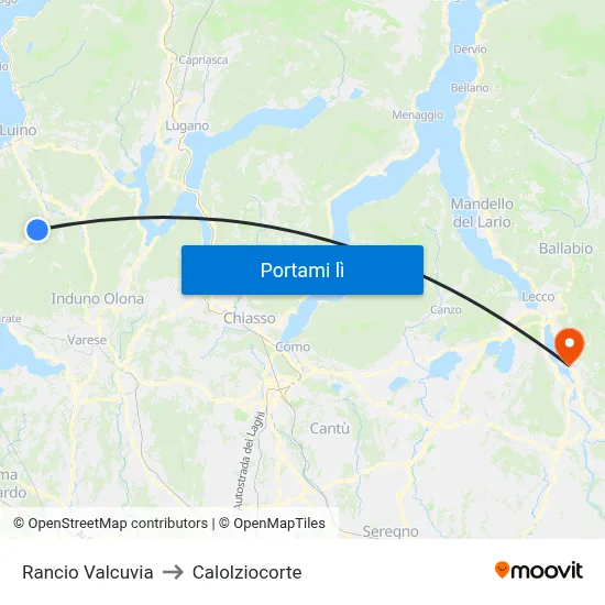 Rancio Valcuvia to Calolziocorte map