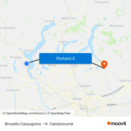 Brovello-Carpugnino to Calolziocorte map