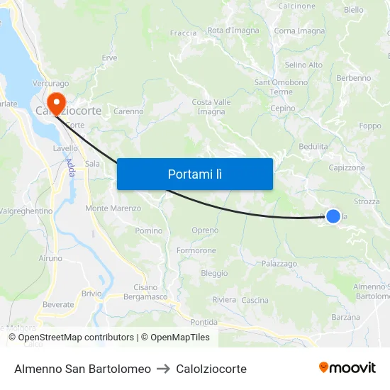 Almenno San Bartolomeo to Calolziocorte map