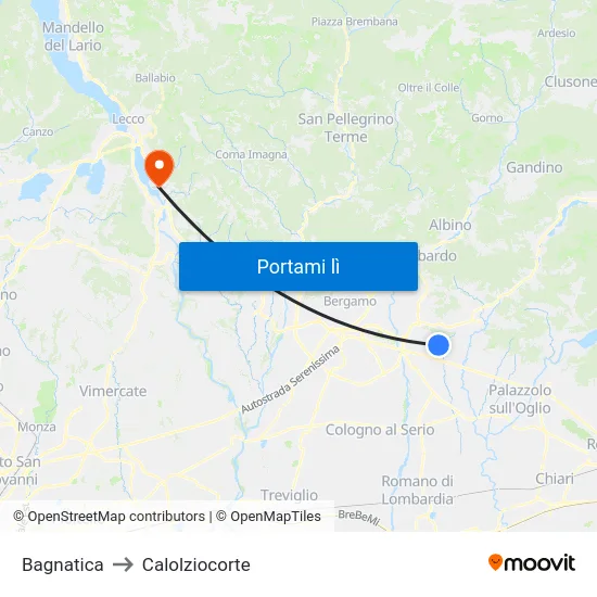 Bagnatica to Calolziocorte map