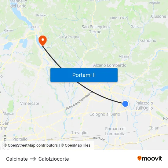 Calcinate to Calolziocorte map