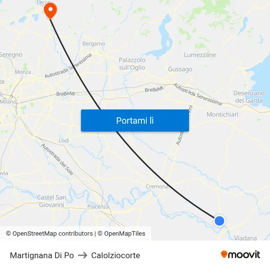 Martignana Di Po to Calolziocorte map