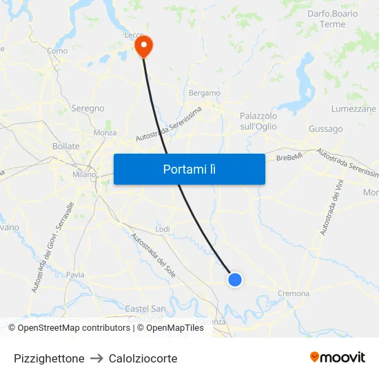 Pizzighettone to Calolziocorte map