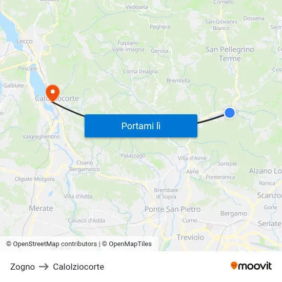 Zogno to Calolziocorte map