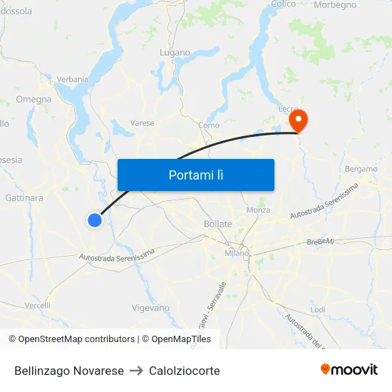 Bellinzago Novarese to Calolziocorte map