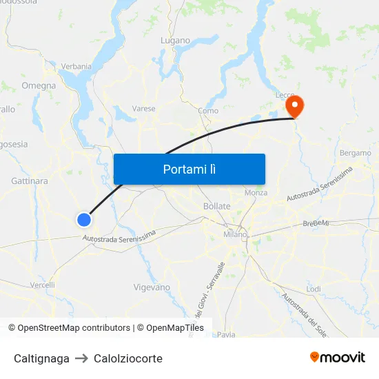 Caltignaga to Calolziocorte map