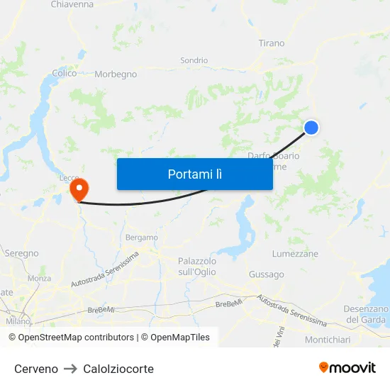 Cerveno to Calolziocorte map