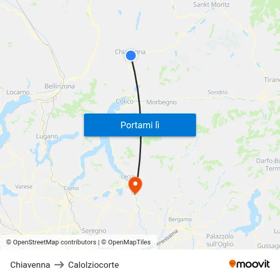 Chiavenna to Calolziocorte map