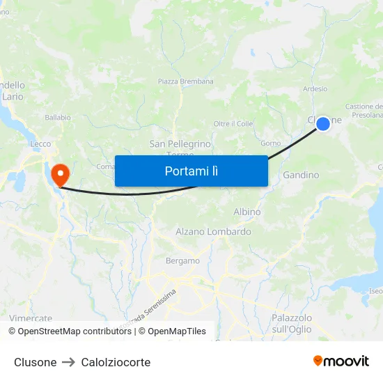 Clusone to Calolziocorte map
